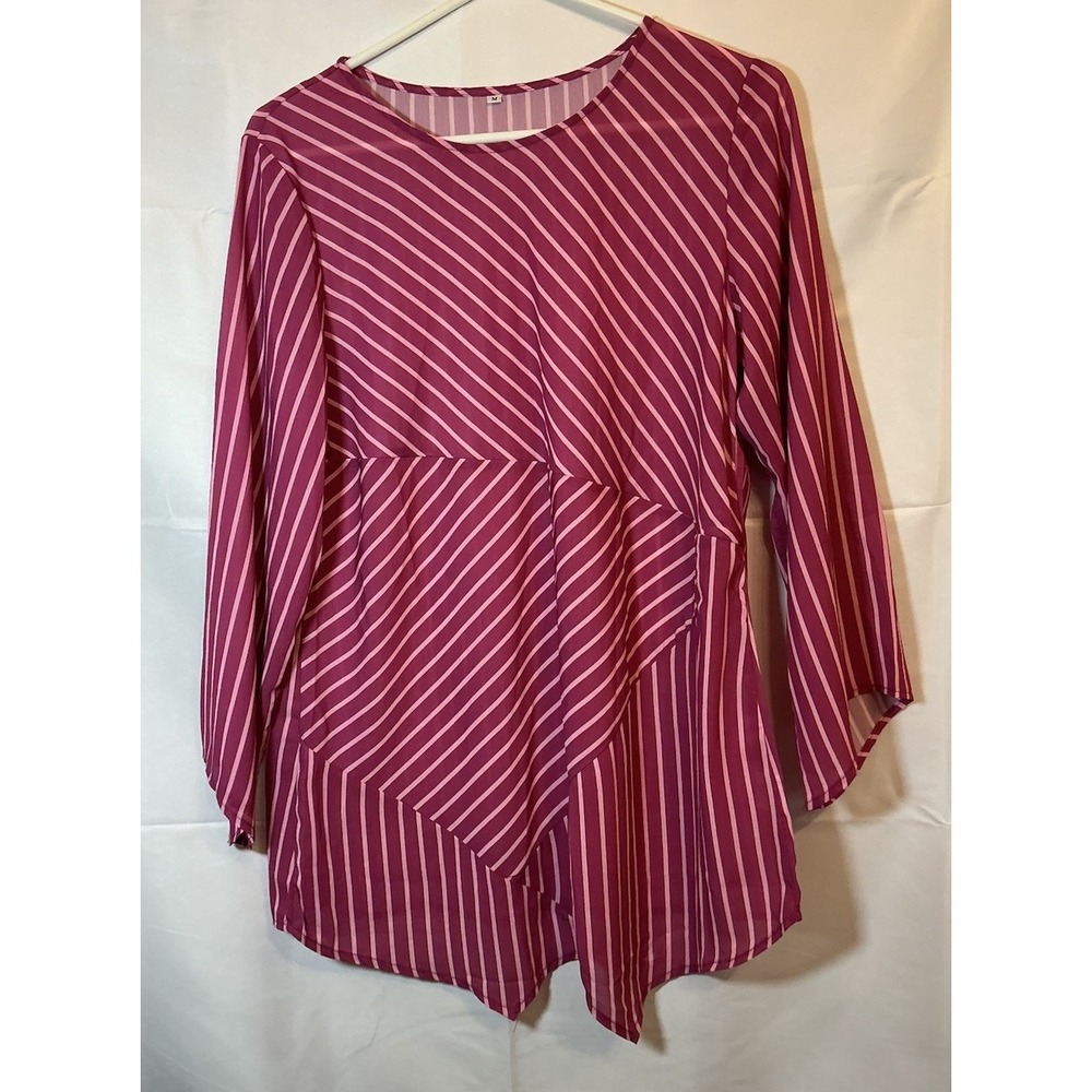 Womens Geometric Striped Mauve Pink Long Sleeve Top Tunic Shirt Blouse Size M